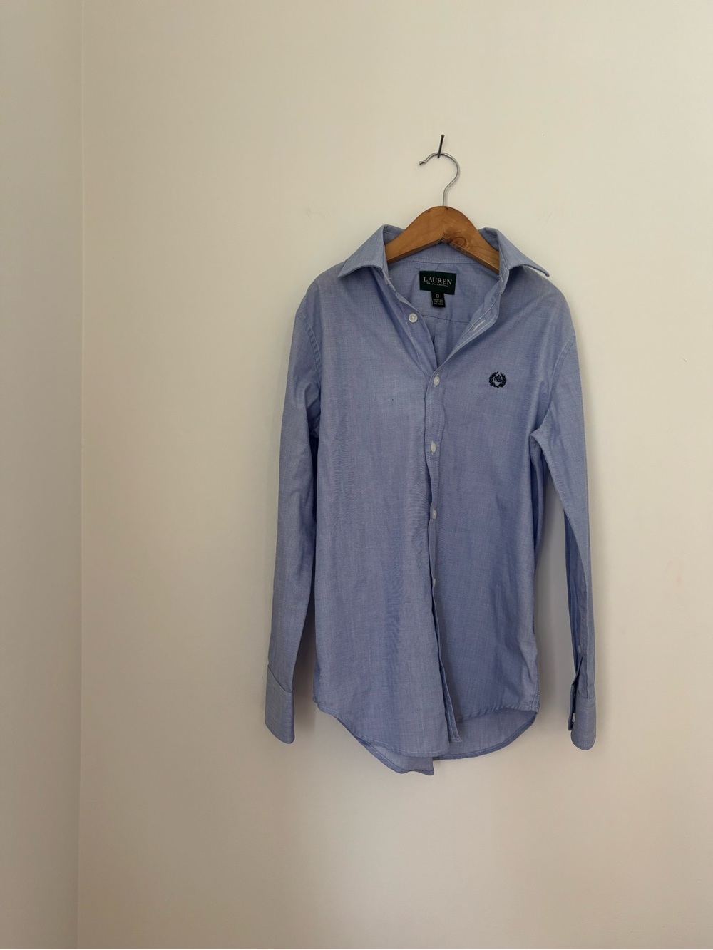 Ralph Lauren kid’s button down oxford shirt embroidered monogram light blue